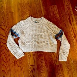 American eagle sweater tan with brown and blue stripes